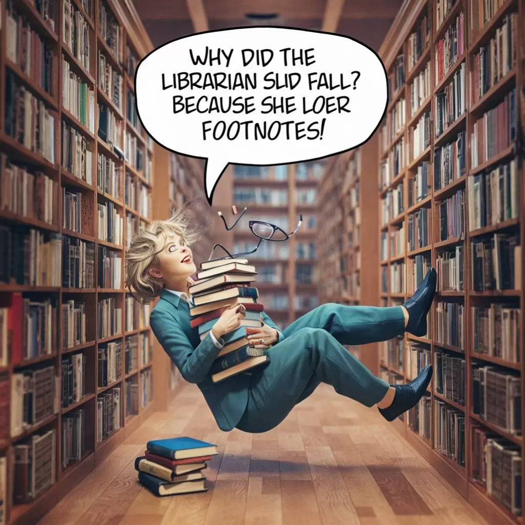 Why did the librarian slip and fall? Because she lost her footnotes!