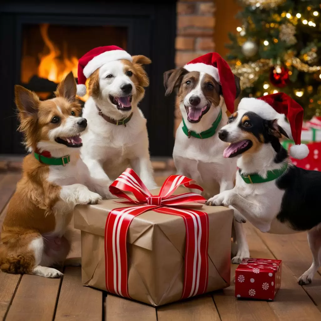  dogs open their presents